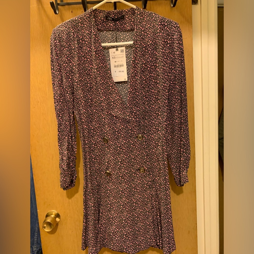 New!! ZARA Floral Printed V-neck Double Breasted Blazer Jumpsuit Playsuit Dress.